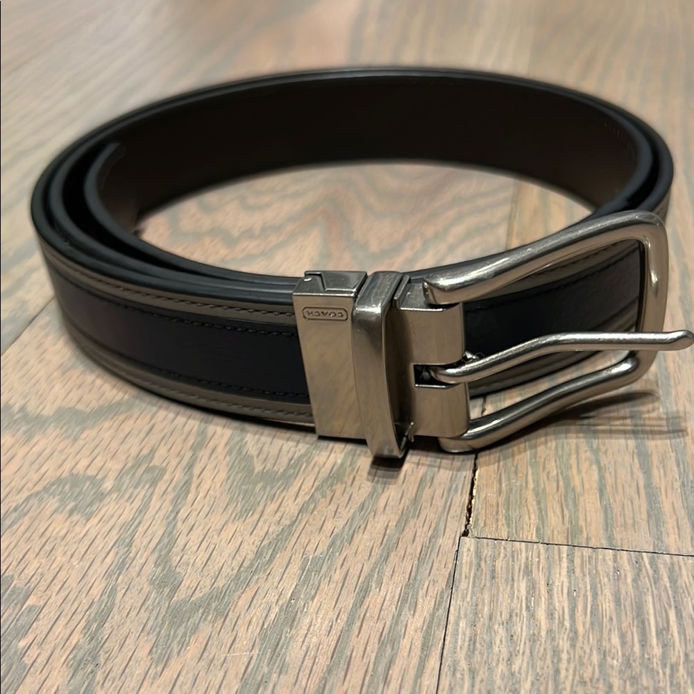 Coach Navy Blue Leather Belt with Silver Buckle